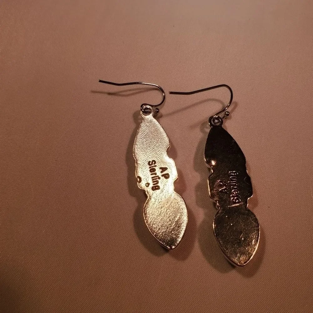 0214. NWOTs ~ Really Colorful Imitation Turquoise and Onyx Earrings ~ Silver ~